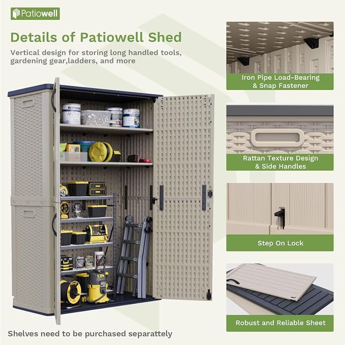 Patiowell 50 cu.ft Plastic Outdoor Storage Shed, Lockable Waterproof Resin - Image 6