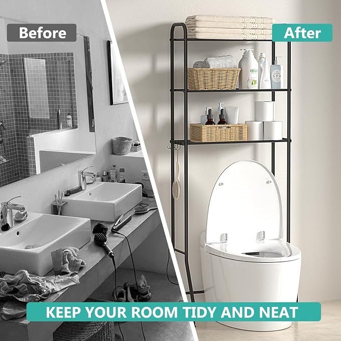 ASHLEYRIVER Over The Toilet Storage Rack, 3-Tier Storage Rack Toilet Adjustable - Image 4