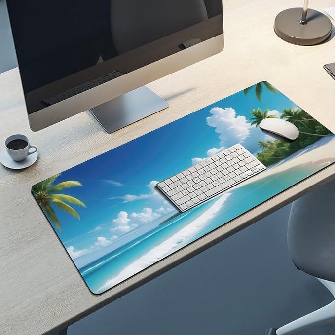 Tropical Beach Large Mouse Pad, Vintage Aesthetic Gaming Desk Mat, XXL Keyboard - Image 8