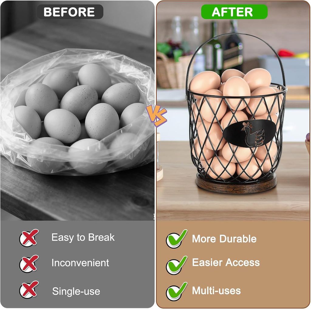 Round Egg Basket for Gathering Fresh Eggs, Metal