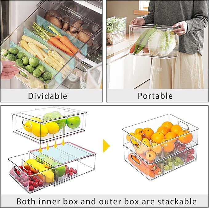 MineSign 4 pack Stackable Refrigerator Organizer Bins Pull-Out Drawers - Image 4