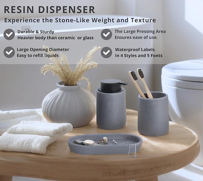 Grey Bathroom Accessories Set, Sandstone Look Soap Dispenser - Image 6