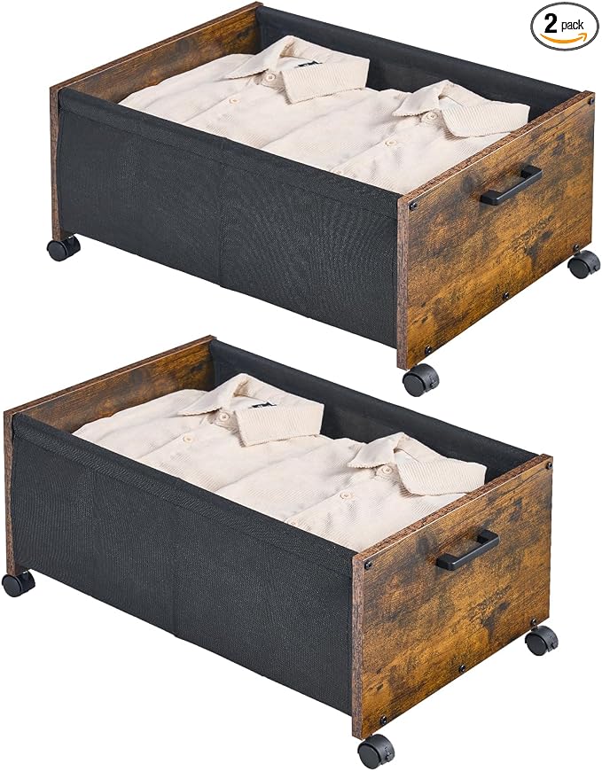 Under Bed Storage with Wheels, Wooden Under Bed Drawers On Wheels, Rolling by FOUCSSOMEI
