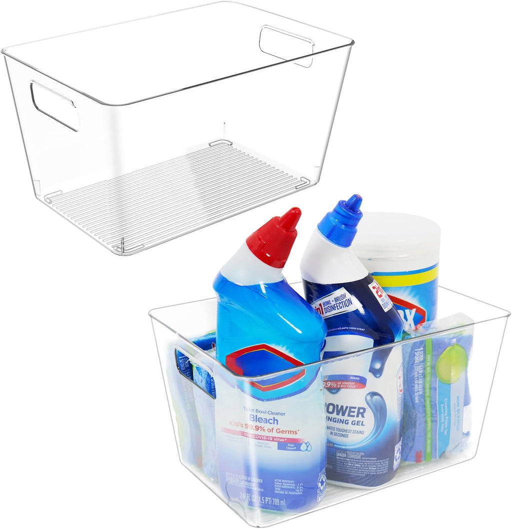 6 Pack Clear Plastic Storage Bins with Handles, 11" Pantry Organizers