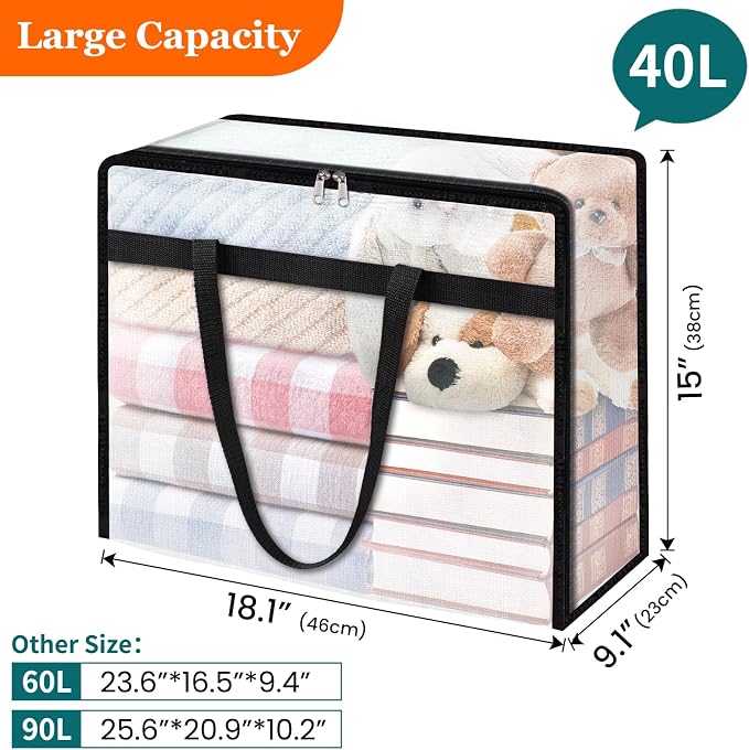 4 Pack Clear Storage Bags for Comforter, Clothes & Bedding, Plastic Blanket - Image 2