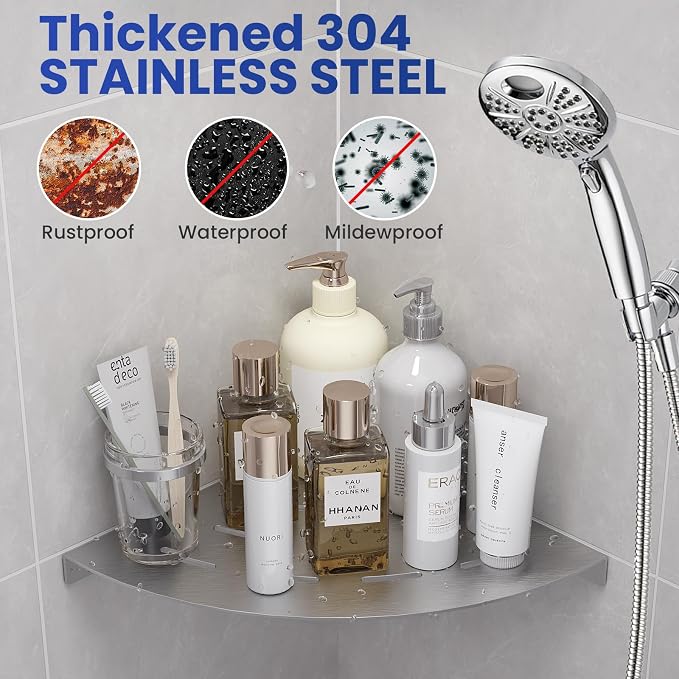 2 Pack Corner Shower Shelves Load Capacity 40 lbs 304 Stainless Steel Shower - Image 4