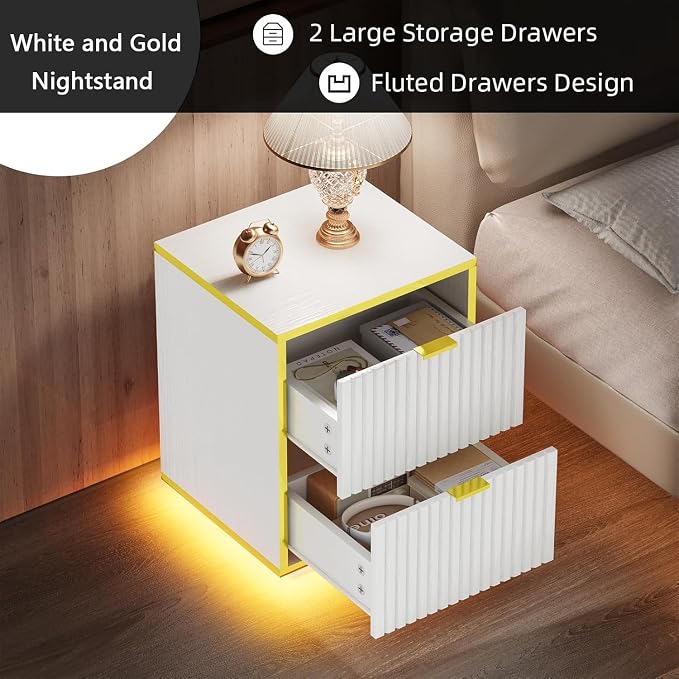 Fluted Nightstand Set of 2, Modern Floating Night Stand - Image 3