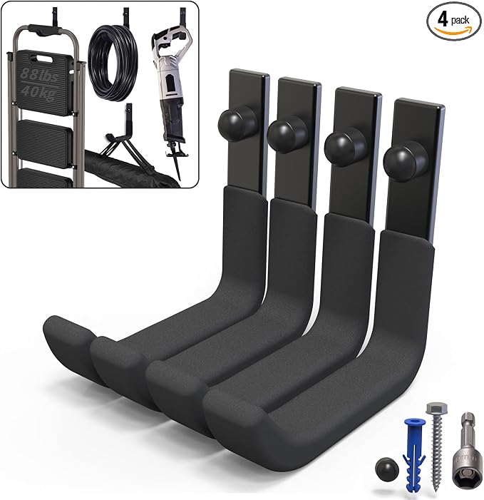 4 Pack Garage Storage Hooks, Ladder Hangers, Steel Wall Mount Hooks, Utility by SunVFaFa
