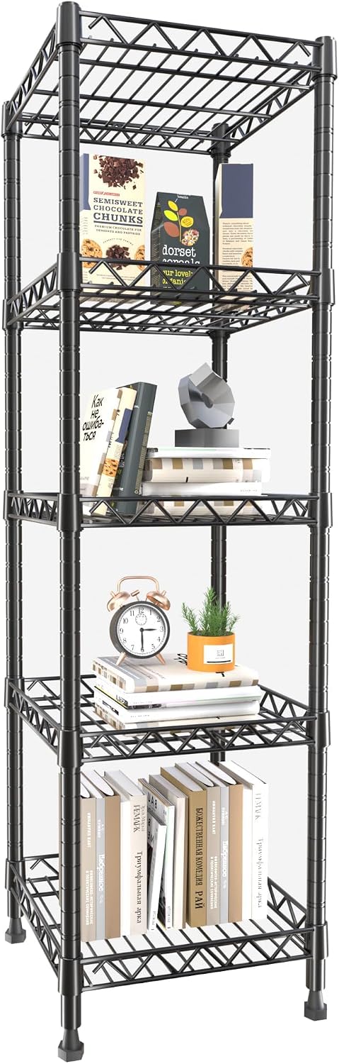 GIOTORENT 5 Tier Standing Shelving Metal Units, Adjustable Height Wire