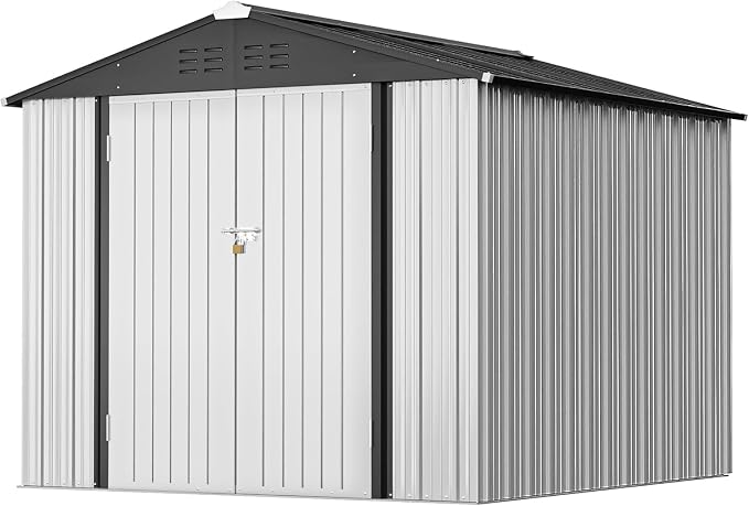 Greesum 8x6FT Outdoor Storage Shed, Utility Tool Shed Metal Storage Garden Shed by BuynowfromGreesum
