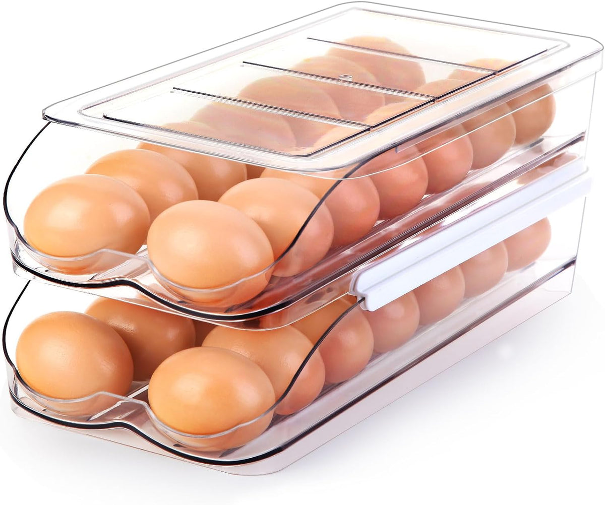 RoskDeewat Egg Holder for Fridge, Automatic Rolling Egg Container