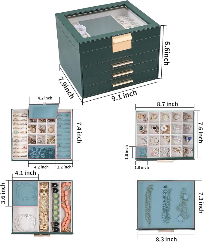 BOOVO Clear Lid Jewelry Box, 4 Layers Jewelry Organizer Large Jewelry Storage - Image 4