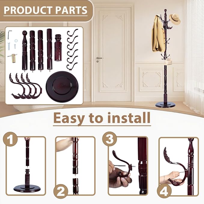Solid Wooden Coat Rack Stand, Coat Racks Freestanding - Image 5