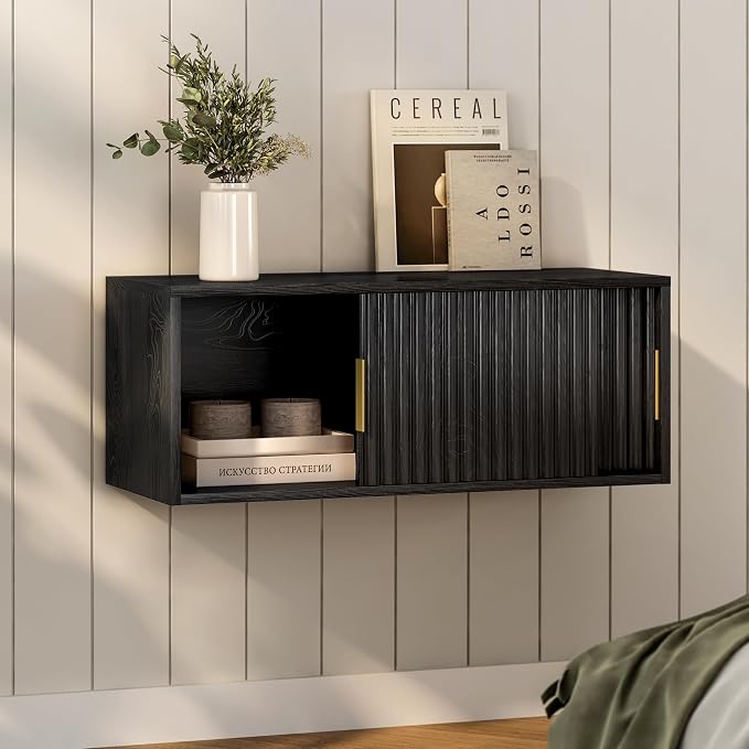 Large Floating TV Stands Set of 2, Modern Fluted Nightstands Wall Mounted - Image 4