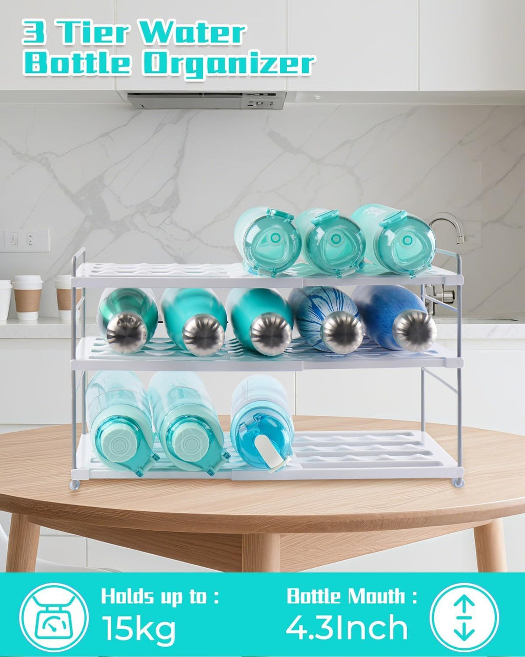 Cirhy 3-Tier Expandable Water Bottle Organizer Holder for 12-40oz
