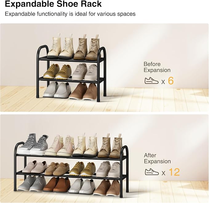 STO STO Expandable Shoe Rack, 2-Tier Metal Small Shoe Rack - Image 4