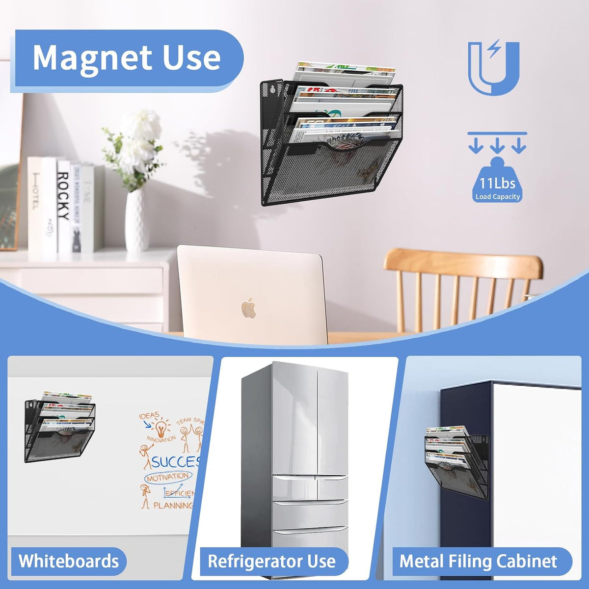 3-Tier Magnetic File Holder, No Drilling Installation File Cabinet