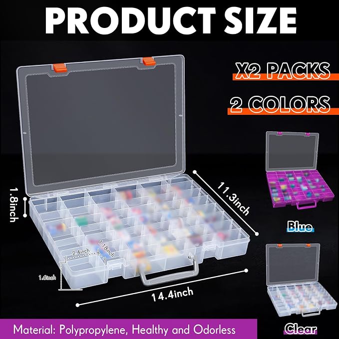 Juexica 2 Pcs Large 48 Grids Plastic Storage Bead Organizer Box, Tackle Box - Image 2