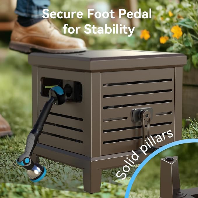 Hose Reel, Heavy Duty Metal Deck Box Hideaway Holds 125 ft x 5/8" Hose - Image 4