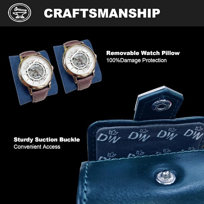 DUKWIN Watch Roll for 2 Watches, Vegan Leather Travel Watch Case Organizer - Image 3