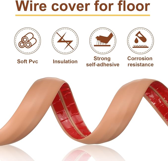 HARFINGTON 6ft Cord Cover Floor W0.6 x H0.33 Inner Channel PVC Hide Extension - Image 5