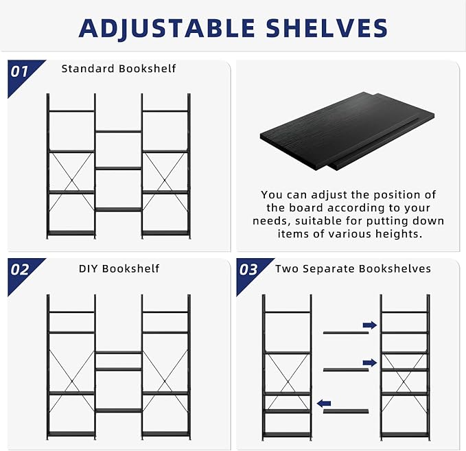 NUMENN Triple Column 4 Tier Bookshelf, Bookcase - Image 6