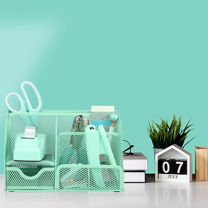 Green Desk Organizers and Accessories, Teal Office Supplies Set Green Mesh Desk - Image 7