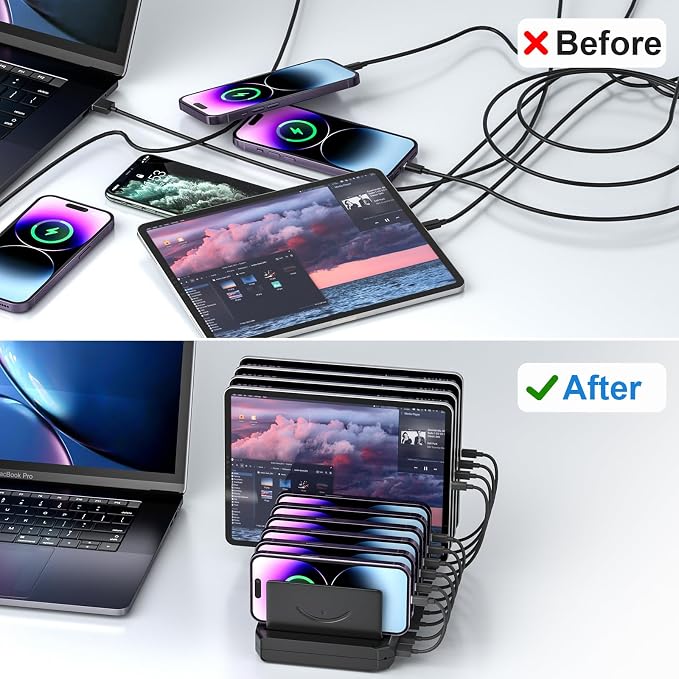 Charging Station for Multiple Devices, Cinlinso 60W 10 Port USB Fast Charging - Image 4