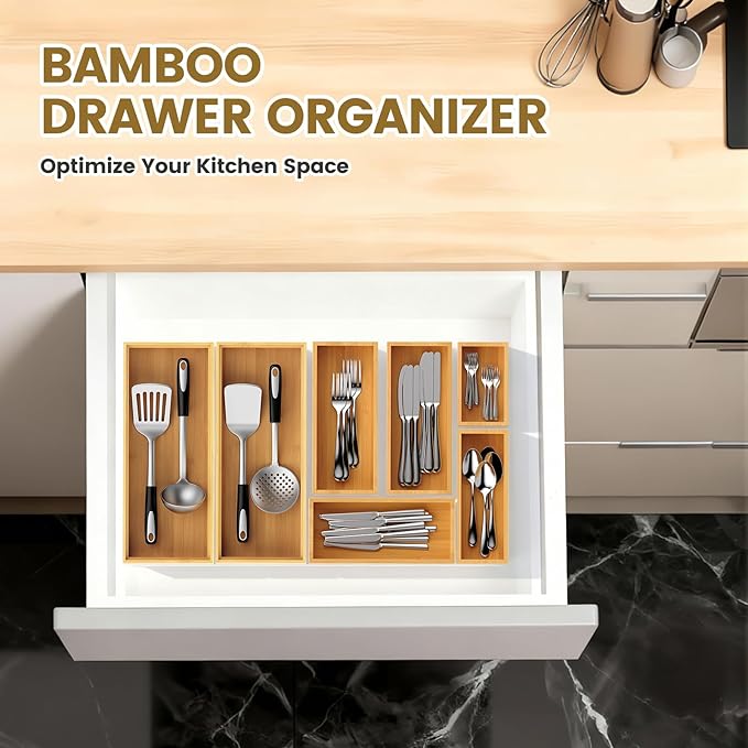 Bamboo Drawer Organizer, Stackable Utensil Trays - Image 5