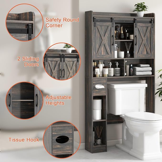 Vabches Over The Toilet Storage Cabinet, Farmhouse Storage Cabinet Over Toilet - Image 3