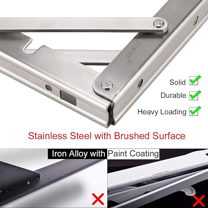 YUMORE Folding Shelf Brackets 8", Max Load: 300lb Heavy Duty Stainless Steel - Image 2