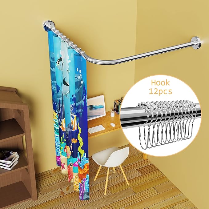 Stretchable 304 Stainless L Shaped Bathroom Bathtub Corner Shower Curtain Rod - Image 3