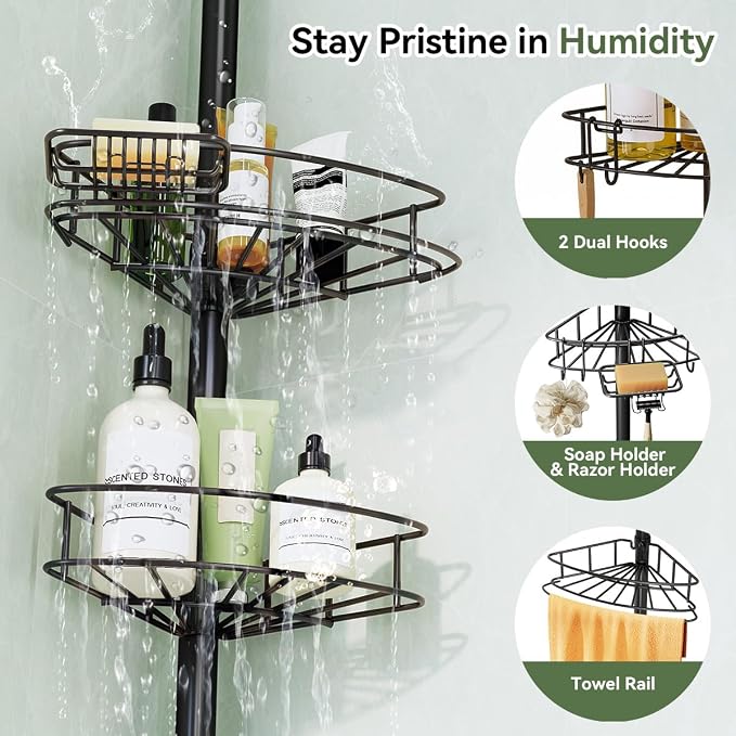 Corner Shower Caddy Tension Pole-4 Tier Adjustable Bathroom Shower Organizer - Image 4