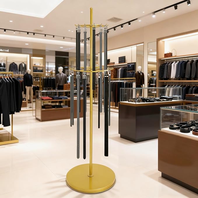 Gold Belt Display Scarf &Ties Rack Stand, 360° Rotation Floor Mounted Belt - Image 2