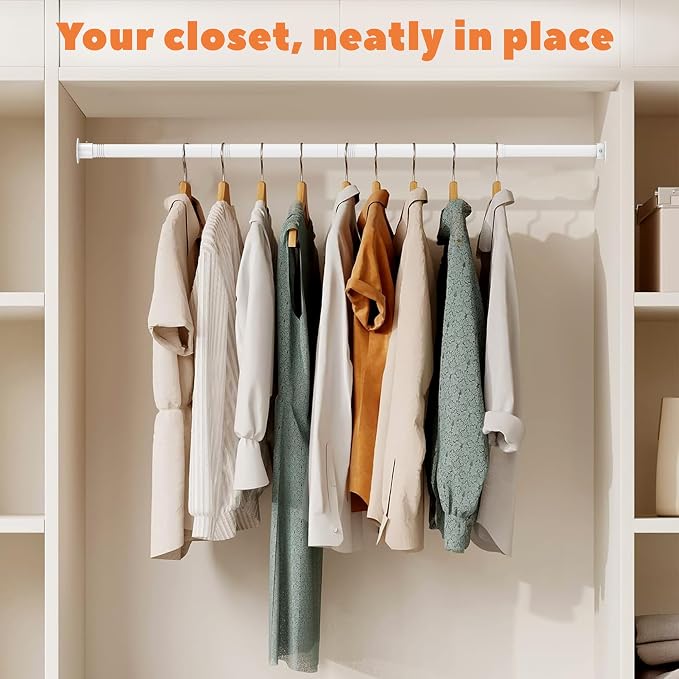 Closet Rod 17-39 Inches, Adjustable Heavy Duty Metal White Closet Rods - Image 7