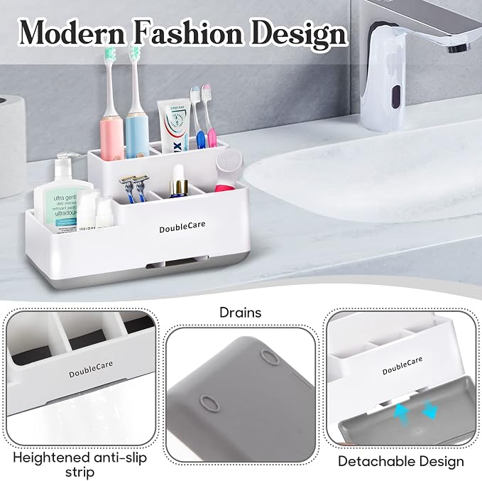 Toothbrush Holder with Anti-Slip, Bathroom Organizer Countertop Detachable - Image 4
