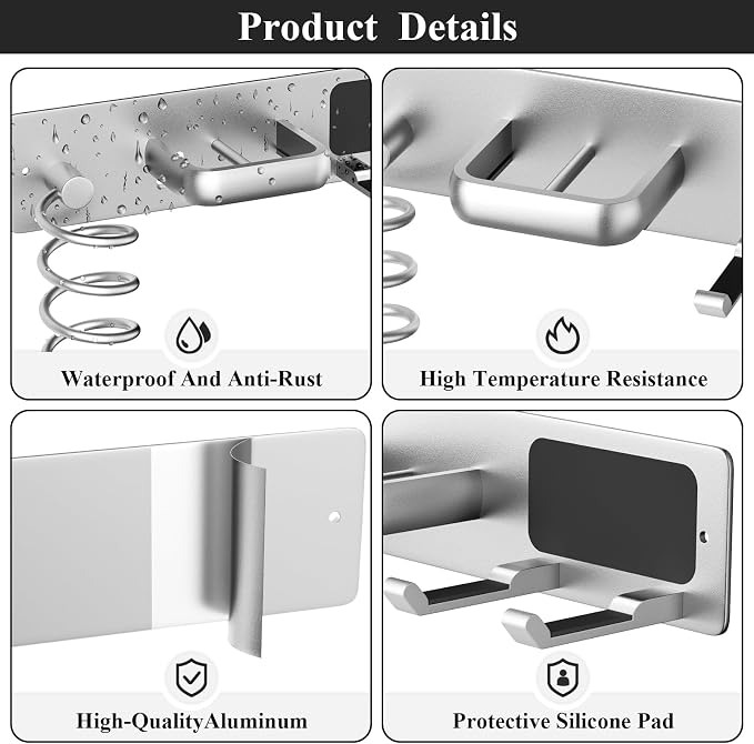 Tindbea Hair Dryer Holder Curling Iron Holder Flat Iron, Blow Dryer Holder Wall - Image 4