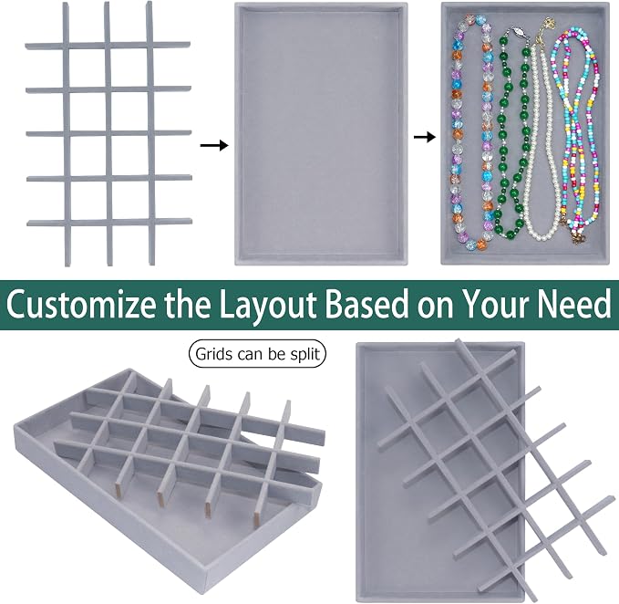 Stackable Jewelry Organizer Tray 24-Grid Velvet Jewelry Drawer Inserts Earring - Image 7