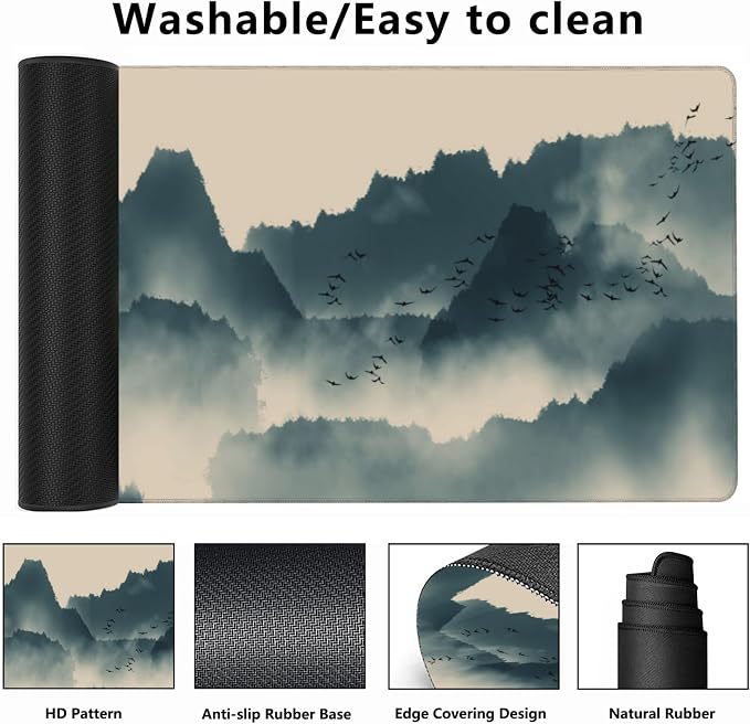Gaming Mouse Mat Ink and Water Landscape Painting Large Mouse Pad Extended - Image 2