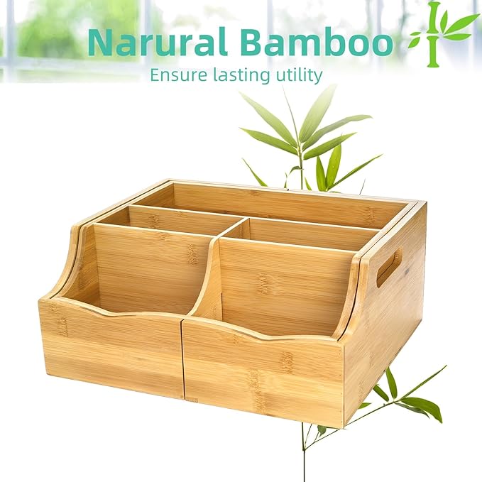 Coffee Station Organizer for Countertop, Bamboo Coffee Bar Condiment Organizer - Image 4