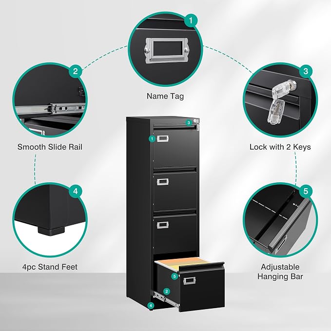 SISESOL 4 Drawer File Cabinet - Image 5