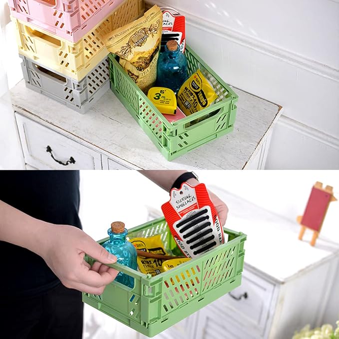 Xhwykzz 4 Pack Pastel Crates for Storage, Plastic Folding Basket, Colorful - Image 4