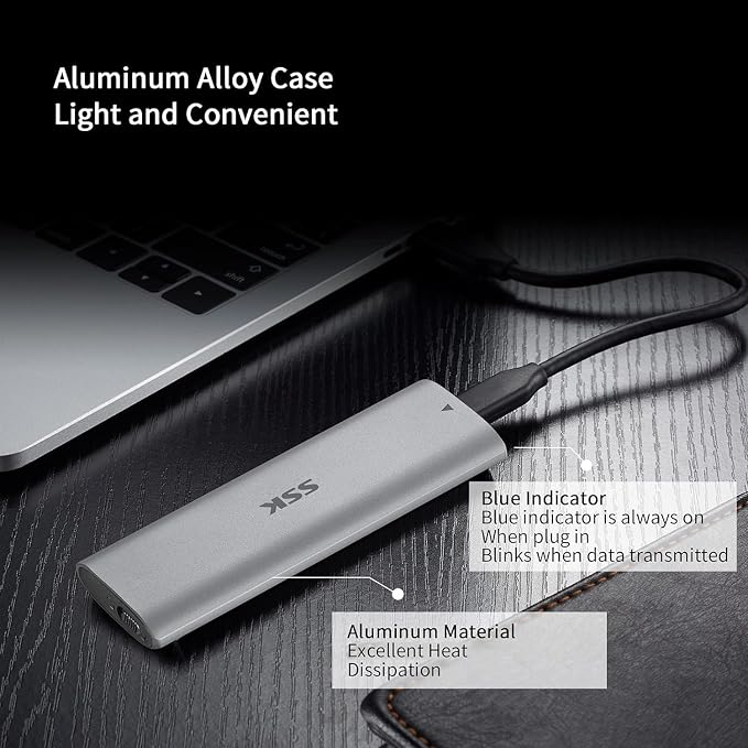 SSK M.2 NVMe Enclosure, Tool-Free SSD Enclosure Adapter, USB C 3.2 Gen 2 10Gbps - Image 4