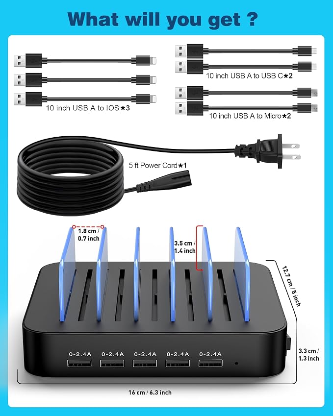 MSTJRY Charging Station for Multiple Devices : 5 Port Multi USB-A Charger - Image 8