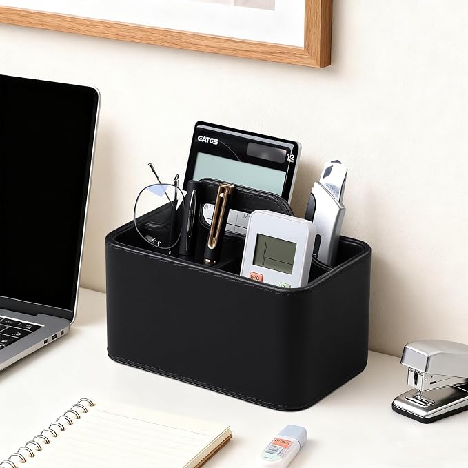 Caddy Organizer with Handle, PU Leather Remote Control Holder Desk Caddy - Image 6