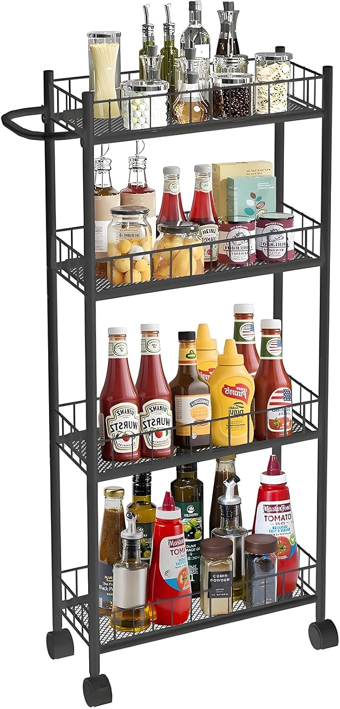 Utility Slim Storage Cart, 4-Tier Storage Cart, Narrow Cart by Daarcin