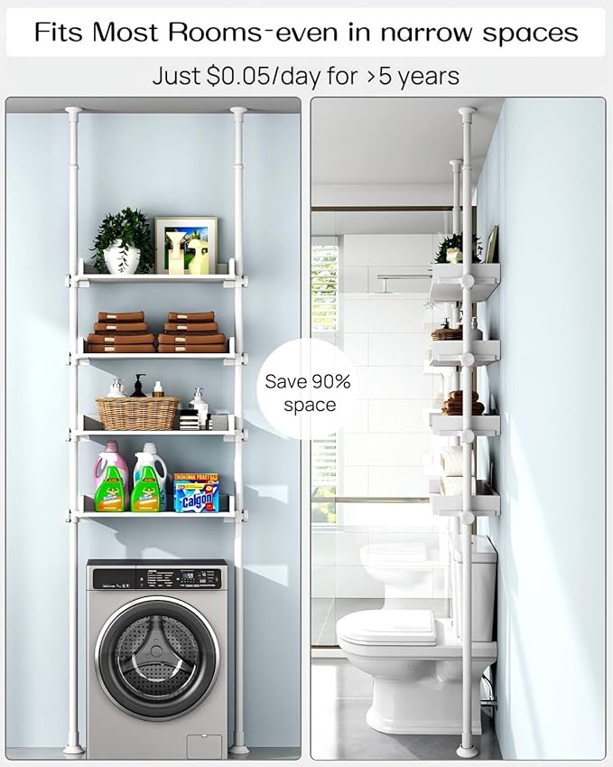 ALLZONE 4 Tier Over The Toilet Storage, Adjustable Wood Over Toilet Bathroom - Image 5