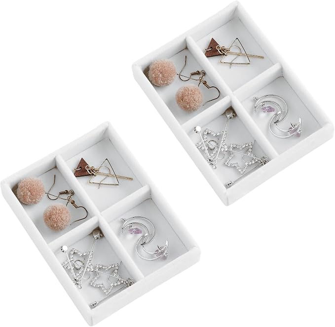 Frebeauty Small Jewelry Tray Set, Stackable Velvet Jewelry Organizer Tray by Frebeauty