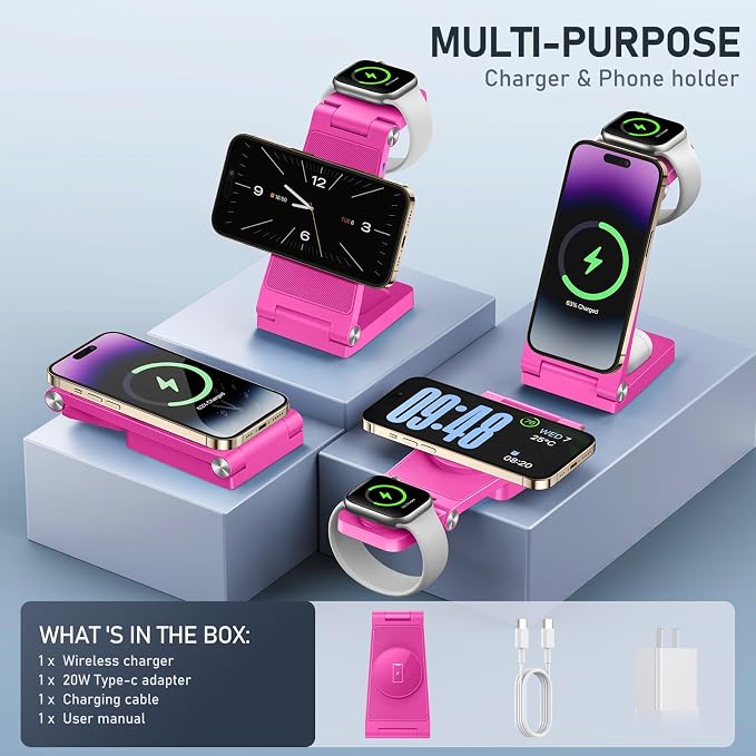 Magnetic Wireless Charger Stand, 3 in 1 Foldable Wireless Charging Station - Image 2