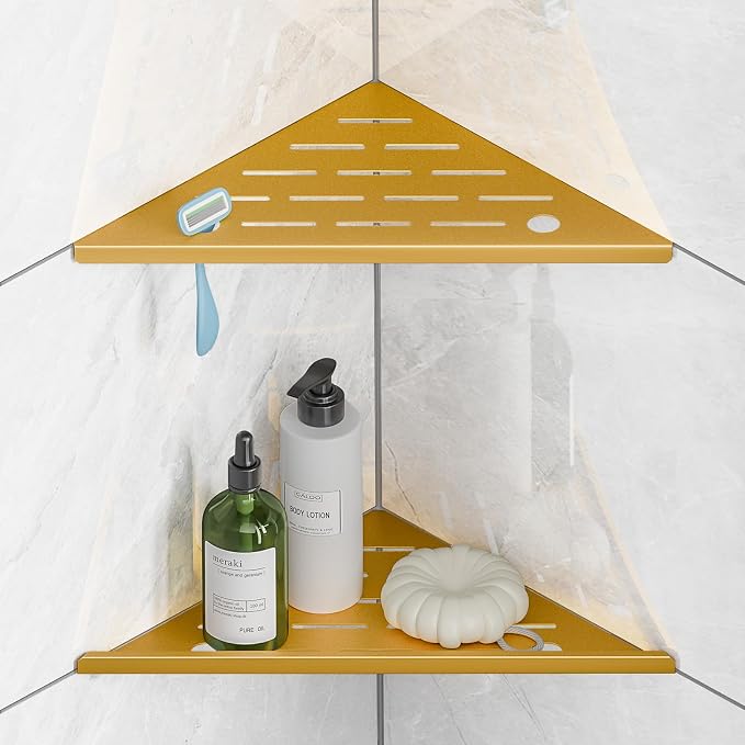 Shower Corner Shelf with Razor Hole, Modern Style Shower Caddy, Sturdy 304 by HBXS